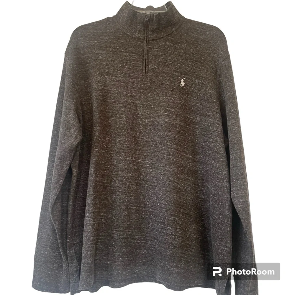 Ralph Lauren Polo Half Zip Light Brown Tan Mens Sweater Lg